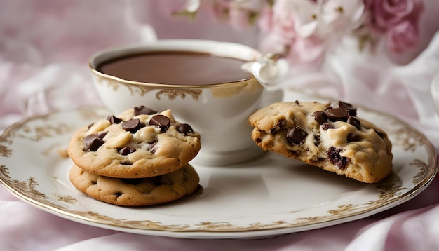una tazza di caffè e i biscotti sono su un piatto con una tazzina di caffè