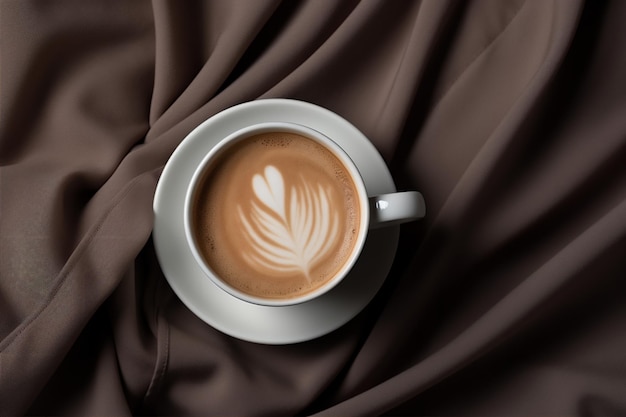 una tazza di caffè in mano con un angolo di posa piatto iper realistico, bellissima luce da sogno