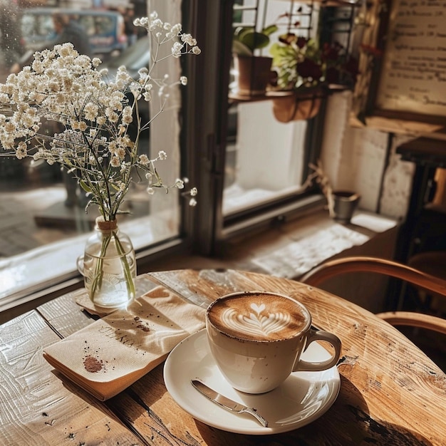 una tazza di caffè in un caffè