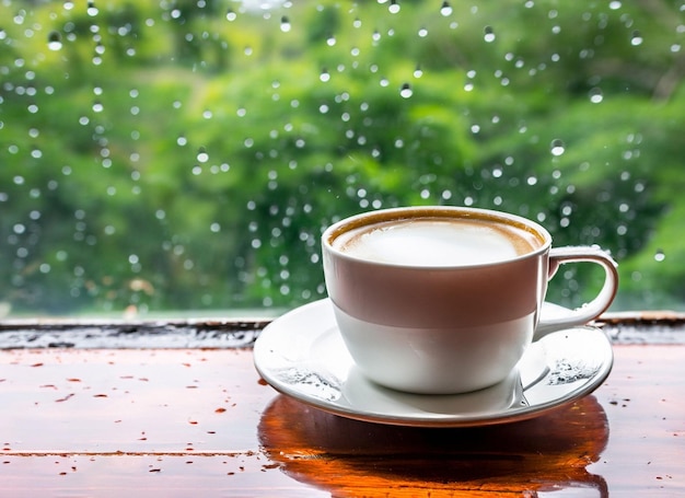 Una tazza di caffè in una giornata piovosa