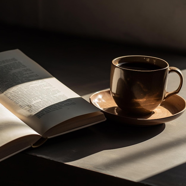 Una tazza di caffè si trova su un piattino con un cucchiaio