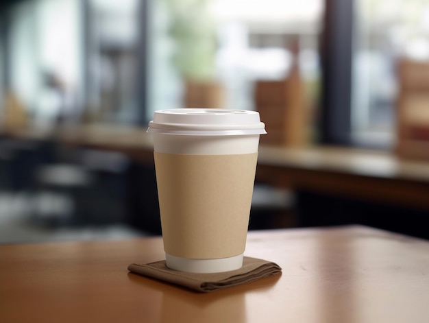 Una tazza di caffè si trova su un sottobicchiere su un tavolo.