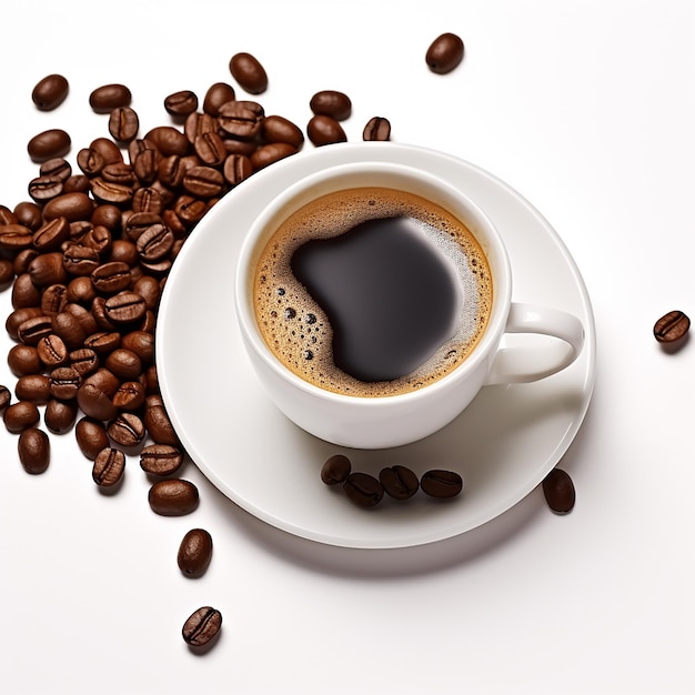 Una tazza di caffè su sfondo bianco