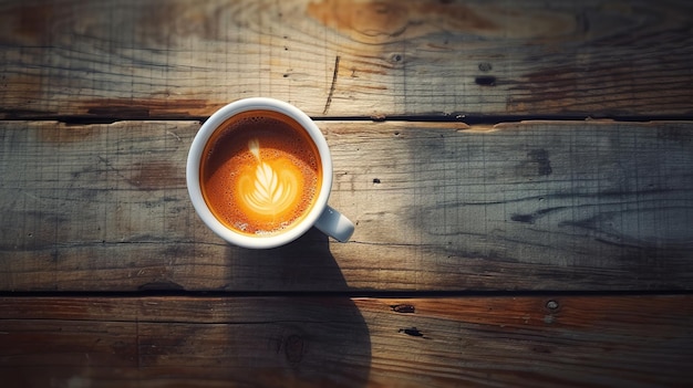 una tazza di caffè su un tavolo di legno in stile retro