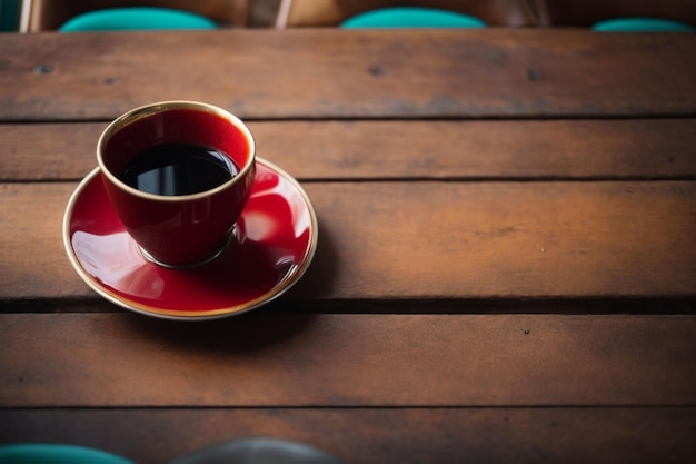 Una tazza di caffè su un tavolo di legno