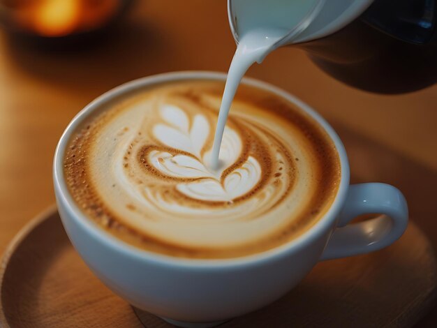 Una tazza di caffè su un tavolo di legno