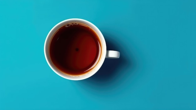 Una tazza di caffè su uno sfondo blu