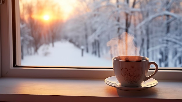 Una tazza di caffè sul davanzale della finestra per godersi la vista panoramica