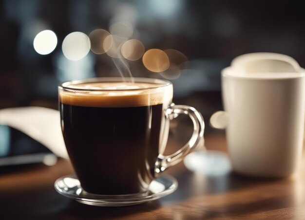 Una tazza di caffè sul tavolo.