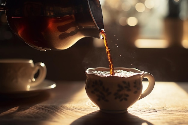 Una tazza di caffè viene versata in una tazza.