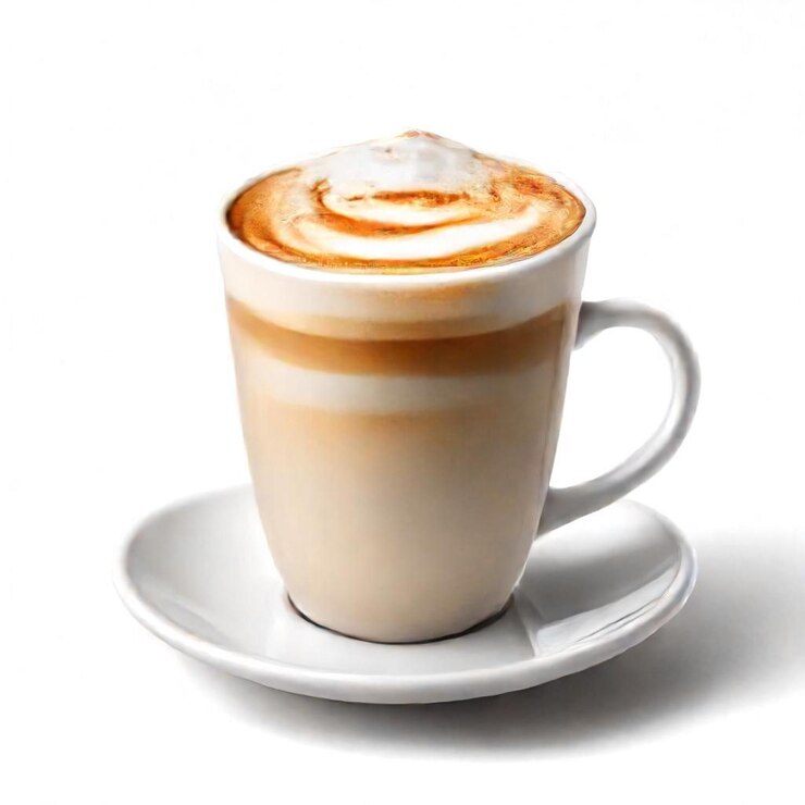 Foto una tazza di cappuccino con un piattino bianco e un piatto bianco