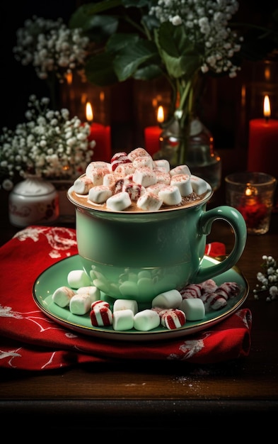 Una tazza di cioccolato caldo con marshmallow