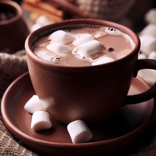 Una tazza di cioccolato caldo con marshmallow