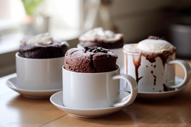 Una tazza di cupcakes al cioccolato con sopra una mousse al cioccolato.