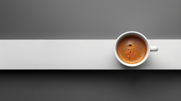 Una tazza di espresso dall'alto il netto contrasto del suo contenuto aromatico scuro contro il bianco un simbolo di semplicità e perfezione in un singolo colpo AI Generative