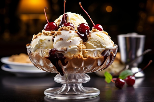 Una tazza di gelato con una glassa rosa e gialla