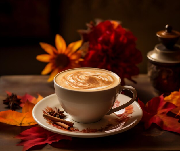 Una tazza di gustoso caffè cappuccino piccante