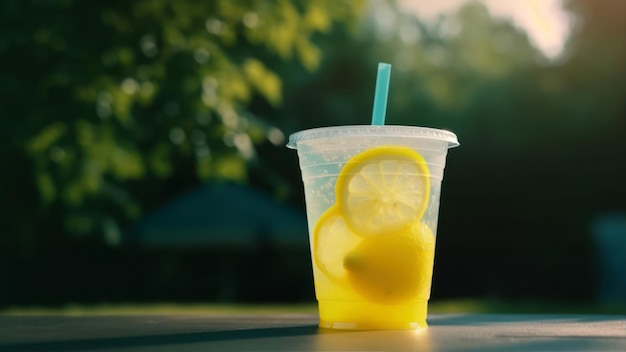 Una tazza di limonata con sopra una cannuccia