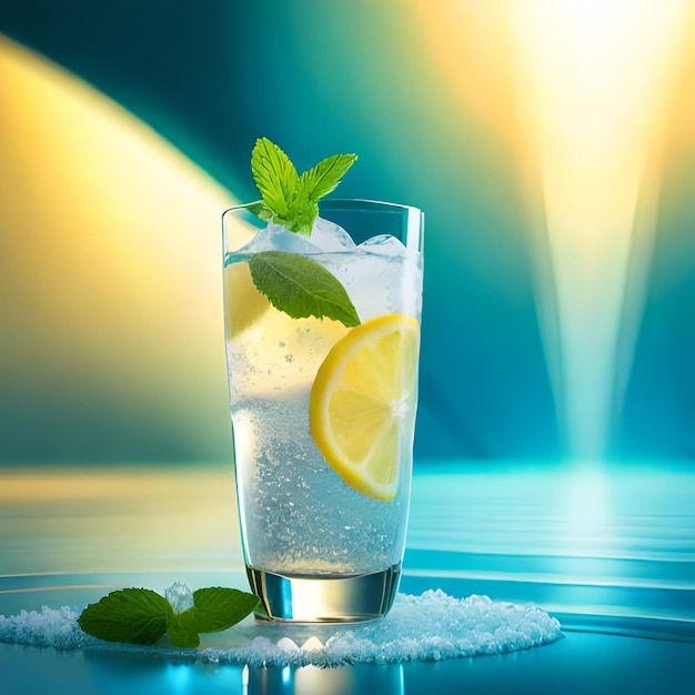 Una tazza di limone combinato con succo d'acqua e menta rinfrescante