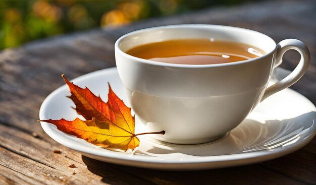 Una tazza di tè al vapore al mattino presto