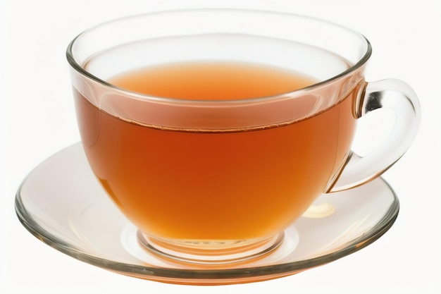 Una tazza di tè caldo dal vetro su sfondo bianco IA generativa