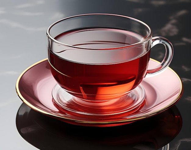 una tazza di tè nero è posta sopra un piattino