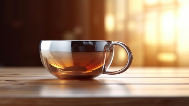 Una tazza di tè su un tavolo di legno
