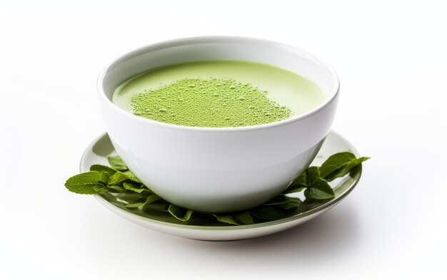 Una tazza di tè verde su un piatto