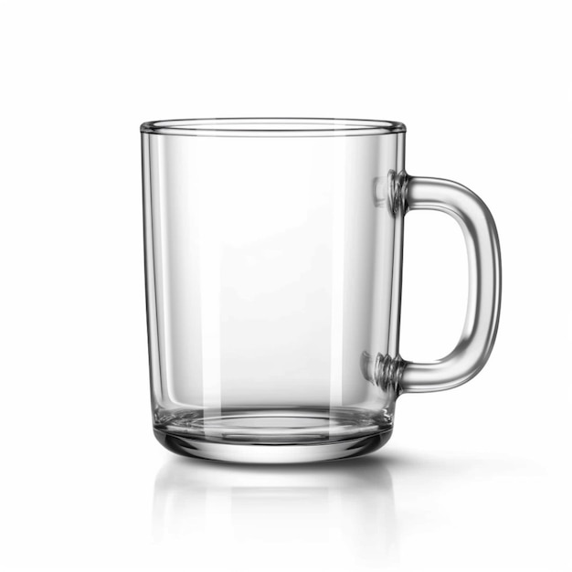 Una tazza di vetro con un manico che dice "caffè".