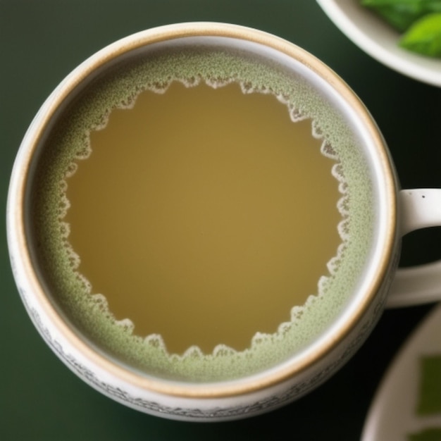 una tazza verde con dentro un motivo di liquido verde.