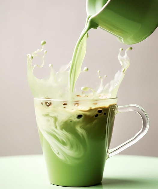 Una tazza verde in cui viene versato un liquido.