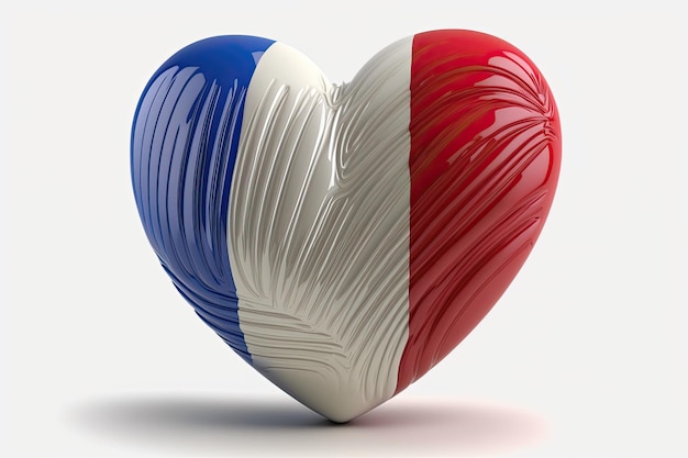 Una tela a forma di cuore è dipinta con l'iconico tricolore che simboleggia l'amore per la Francia