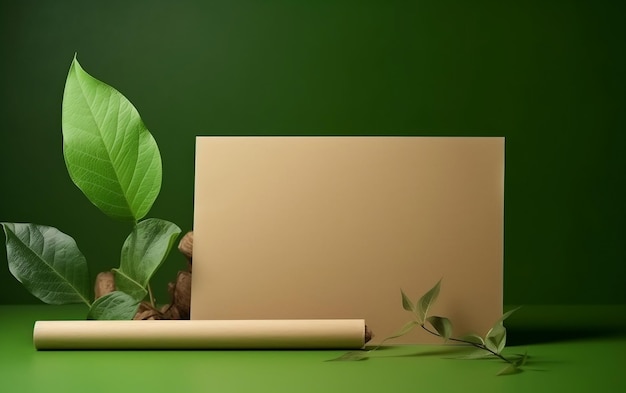 Una tela bianca con uno sfondo verde e una pianta sopra