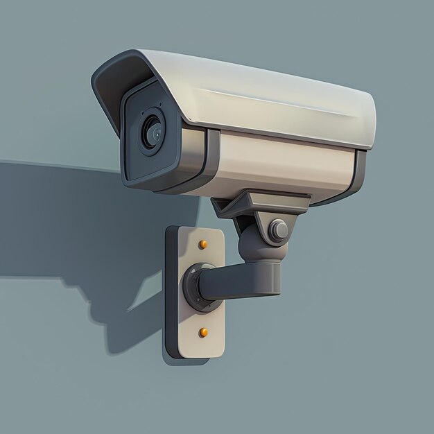 una telecamera di sicurezza con una telecamera sul lato e un'ombra sul muro