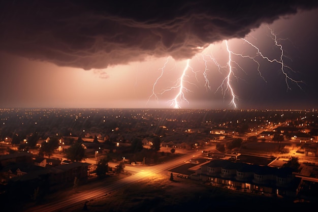 una tempesta di fulmini è vista nel cielo