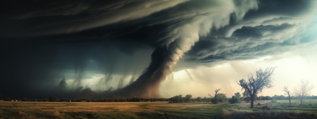 Una tempesta drammatica con fulmini su un campo che mostra la furia generativa dell'IA della natura