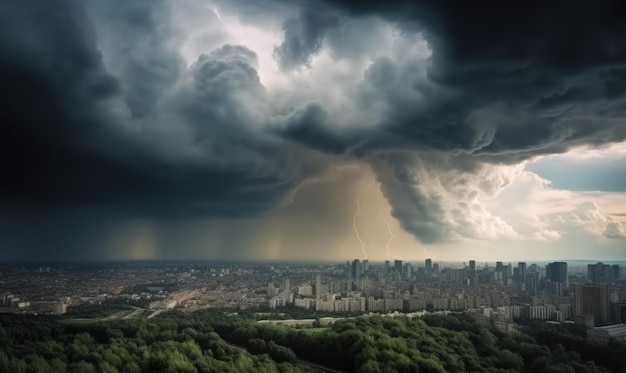 Una tempesta sta arrivando su una città.