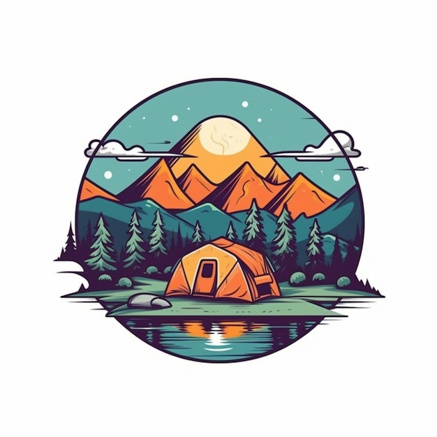 una tenda in montagna con un lago e alberi ai