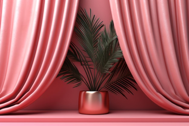 Una tenda rosa con dentro una pianta