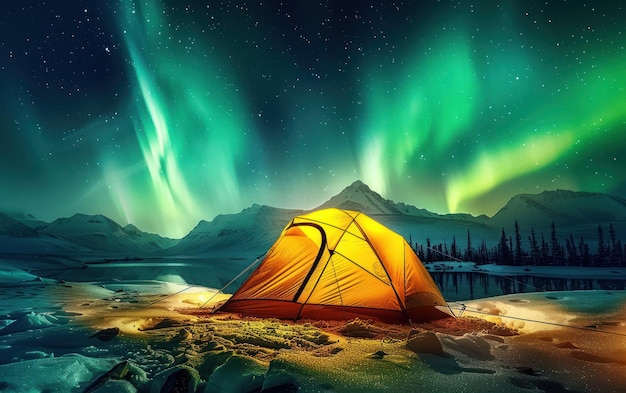 Una tenda vibrante brilla sotto l'affascinante Aurora Boreale