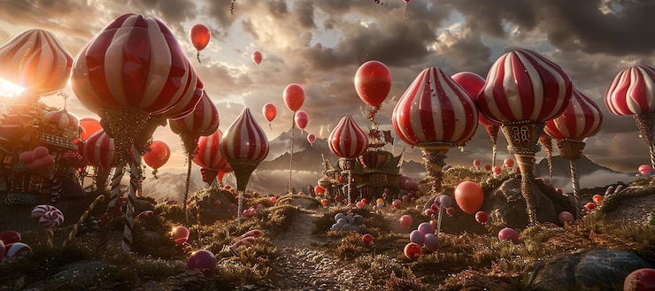 Foto una terra fantastica di caramelle e palloncini senza caos 20 ar 169 job id 1577d730bdbf4db3bd7092b9562ed9d3