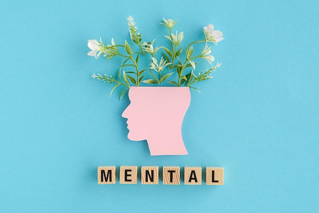 Una testa con dei fiori e la parola "mental" scritta sotto.