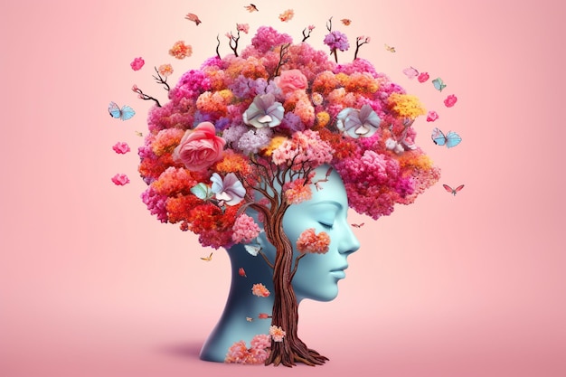 Una testa di donna con un albero a forma di testa di donna Immagine generativa AI