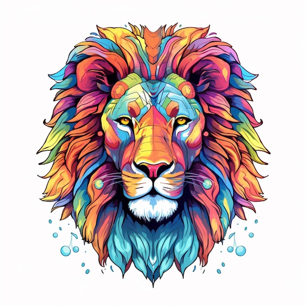 Una testa di leone colorata con una criniera colorata e uno sfondo bianco ai generativo
