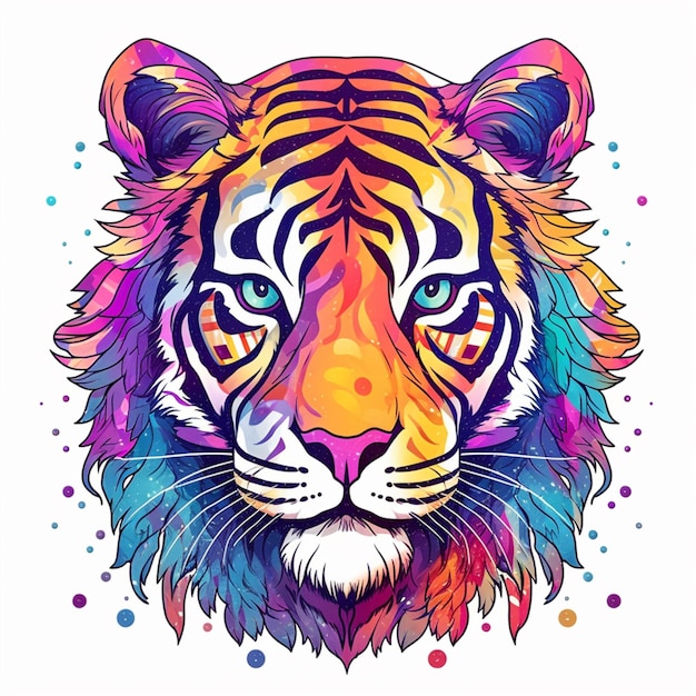 Una testa di tigre colorata con uno sfondo colorato ai generativo