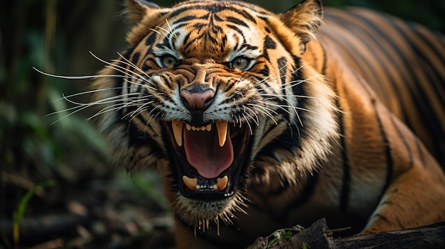 una tigre arrabbiata che mostra le sue zanne