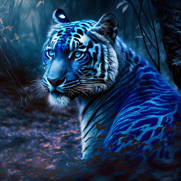 Una tigre blu con sopra una tigre bianca e nera