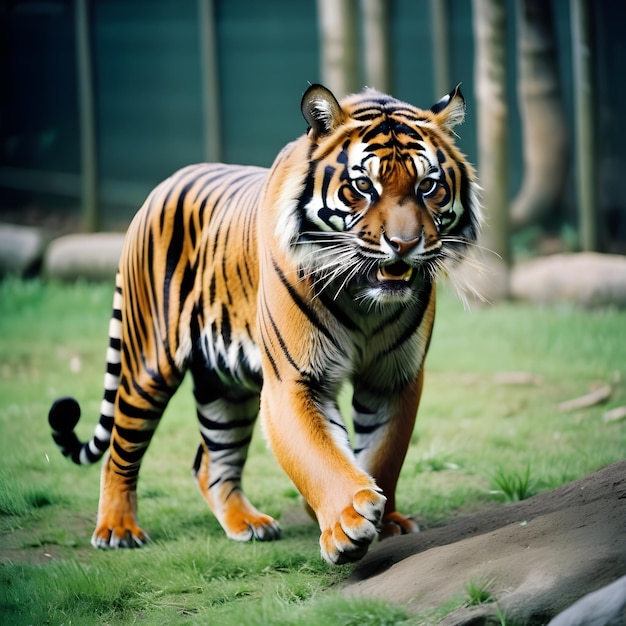 una tigre che cammina nell'erba