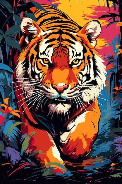 una tigre con la faccia rossa è in piedi nella giungla