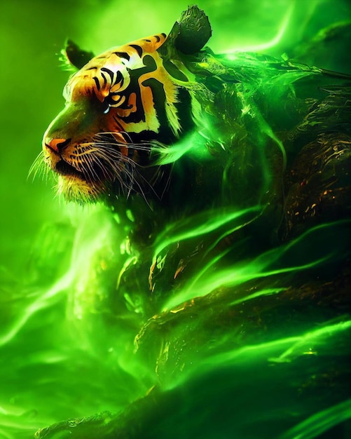 Una tigre con sfondo verde